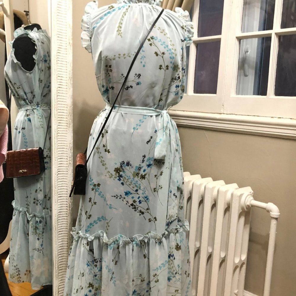$15 💚 2 For $20 Emma & Michele Mint Floral Sheer Dress Ruffle Maxi Dress, Small